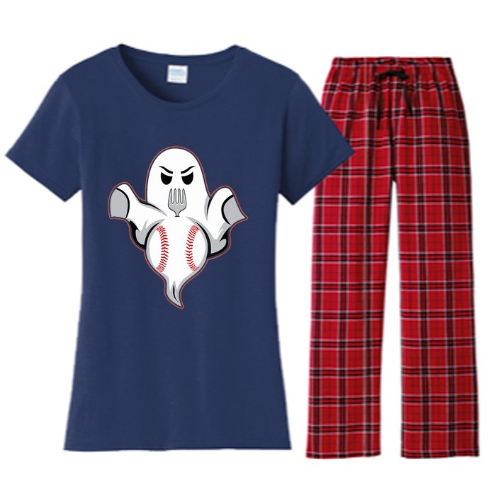 Ghost Forkball Baseball Pitch Fork Ball Strikeout Pitcher Women's Flannel Pajama Set