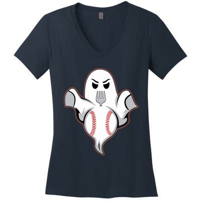 Ghost Forkball Baseball Pitch Fork Ball Strikeout Pitcher Women's V-Neck T-Shirt