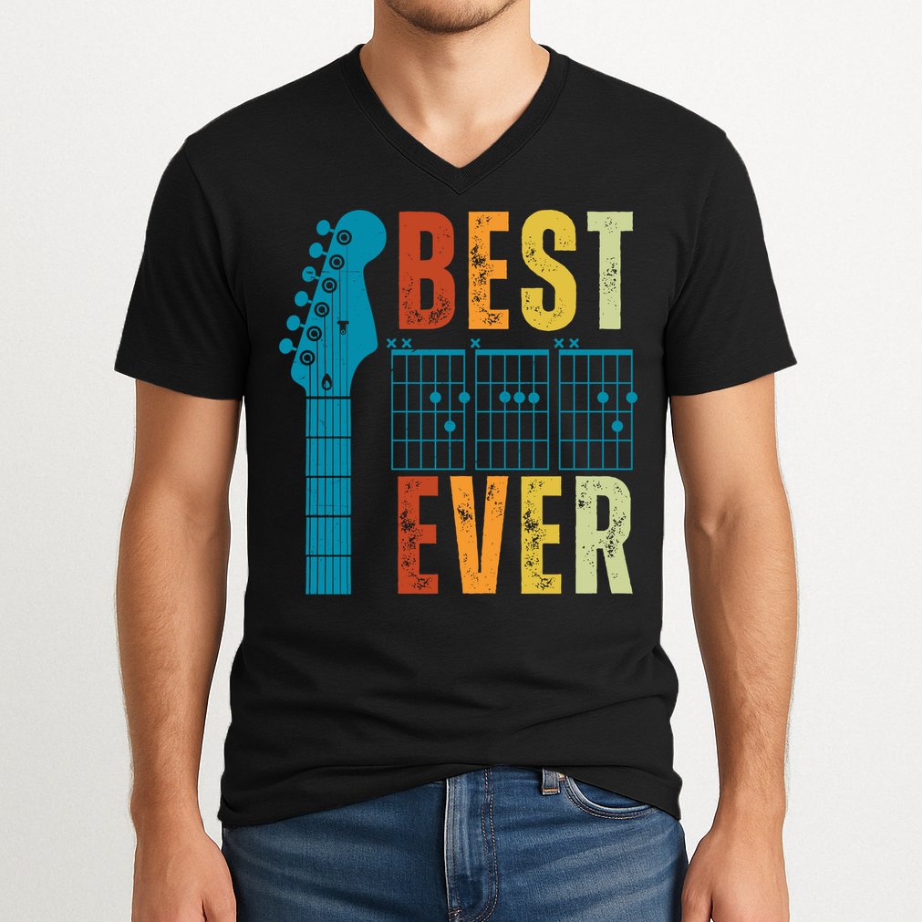 Guitarist Father Best Dad Ever Retro Gift V-Neck T-Shirt