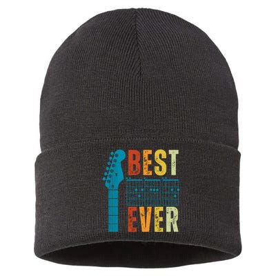 Guitarist Father Best Dad Ever Retro Gift Sustainable Knit Beanie