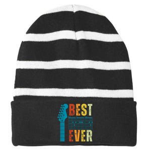 Guitarist Father Best Dad Ever Retro Gift Striped Beanie with Solid Band