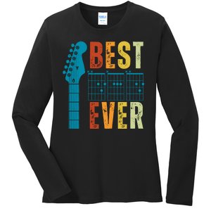 Guitarist Father Best Dad Ever Retro Gift Ladies Long Sleeve Shirt