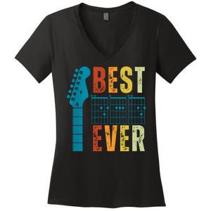 Guitarist Father Best Dad Ever Retro Gift Women's V-Neck T-Shirt