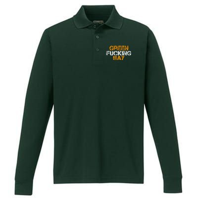 Green Fucking Bay Wisconsin TShirt Performance Long Sleeve Polo