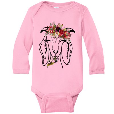 Goats Floral Bandana Headband Farm Animal Goat Graphics Baby Long Sleeve Bodysuit