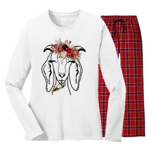 Goats Floral Bandana Headband Farm Animal Goat Graphics Women's Long Sleeve Flannel Pajama Set 