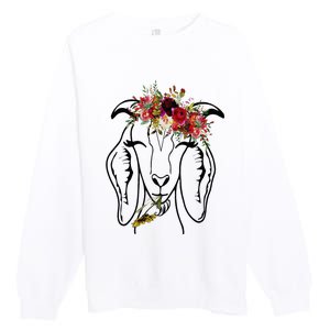 Goats Floral Bandana Headband Farm Animal Goat Graphics Premium Crewneck Sweatshirt