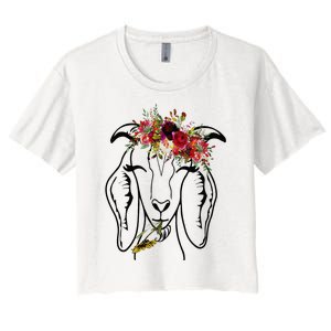 Goats Floral Bandana Headband Farm Animal Goat Graphics Women's Crop Top Tee