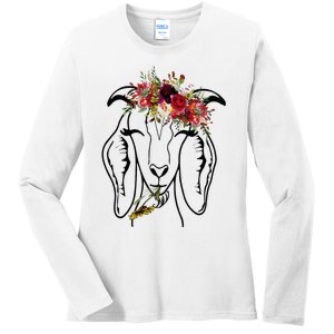 Goats Floral Bandana Headband Farm Animal Goat Graphics Ladies Long Sleeve Shirt