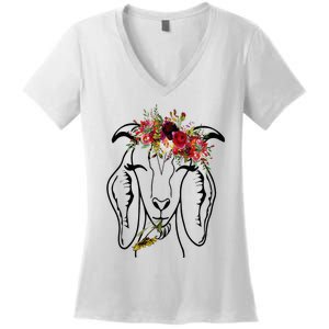 Goats Floral Bandana Headband Farm Animal Goat Graphics Women's V-Neck T-Shirt