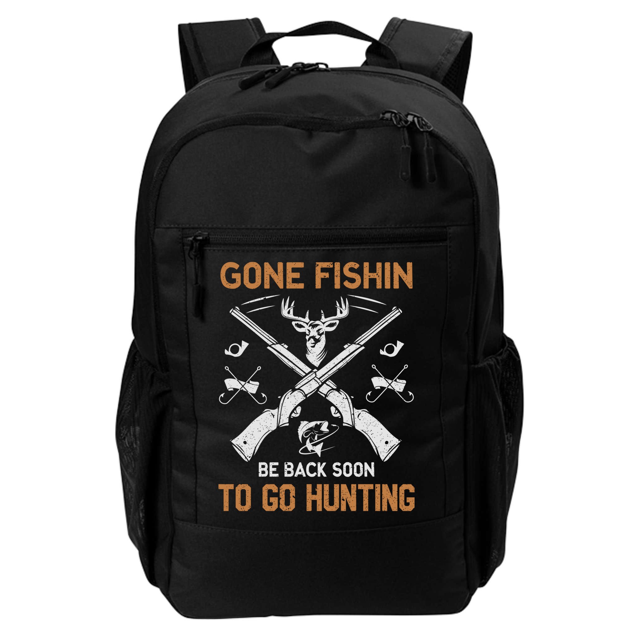 Gone Fishin Be Back Soon To Go Hunting Vintage Funny Gift Backpack