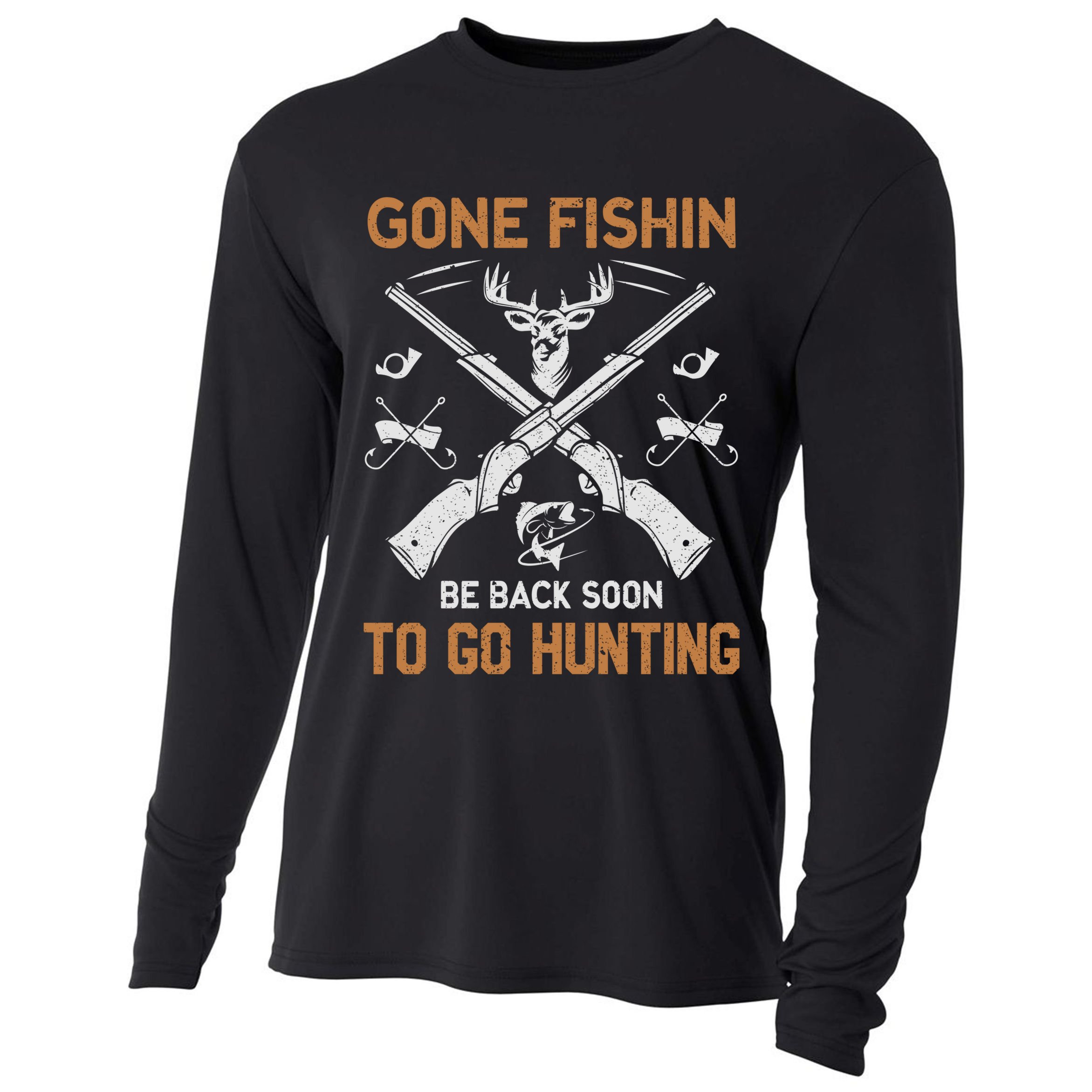 Gone Fishin Be Back Soon To Go Hunting Vintage Funny Gift Cooling Performance Long Sleeve Crew