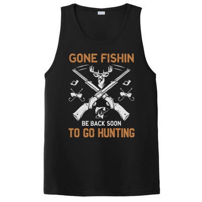 Gone Fishin Be Back Soon To Go Hunting Vintage Funny Gift PosiCharge Competitor Tank