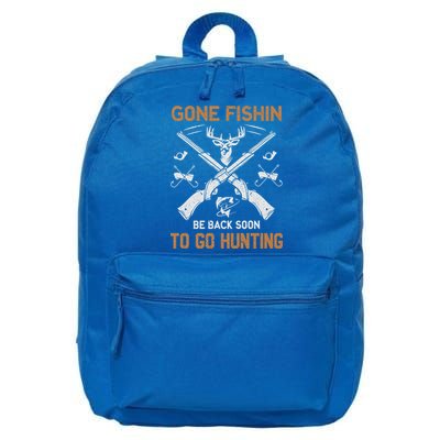 Gone Fishin Be Back Soon To Go Hunting Vintage Funny Gift 16 in Basic Backpack