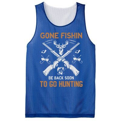 Gone Fishin Be Back Soon To Go Hunting Vintage Funny Gift Mesh Reversible Basketball Jersey Tank