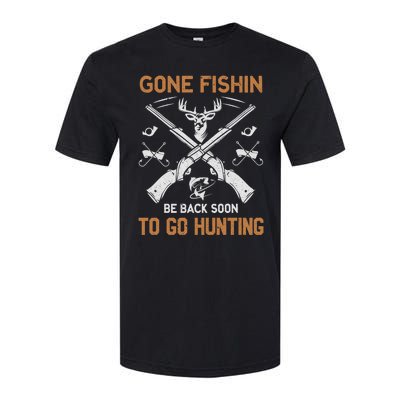 Gone Fishin Be Back Soon To Go Hunting Vintage Funny Gift Softstyle CVC T-Shirt