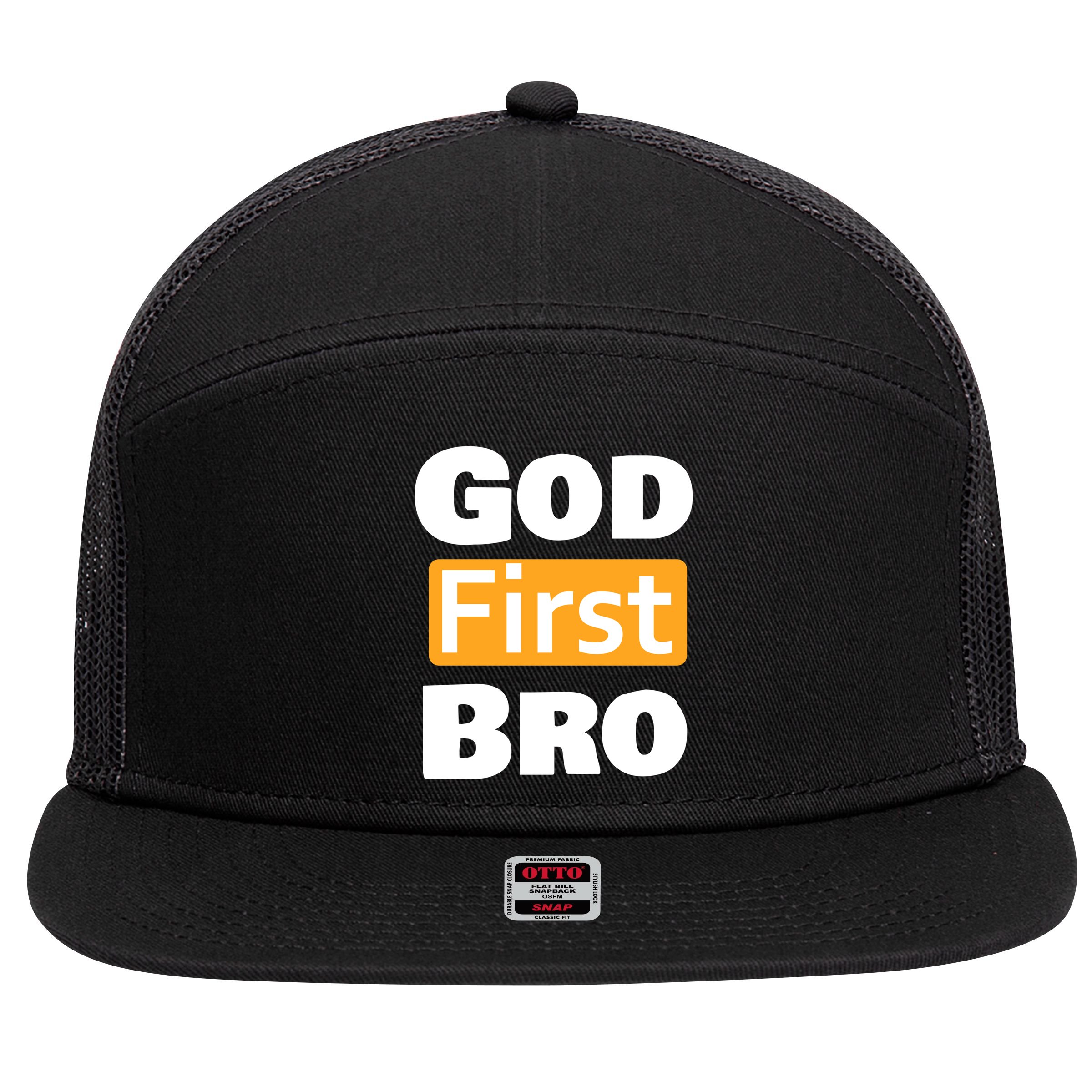 God First Bro 7 Panel Mesh Trucker Snapback Hat