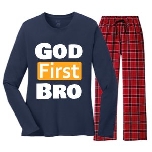 God First Bro Women's Long Sleeve Flannel Pajama Set 