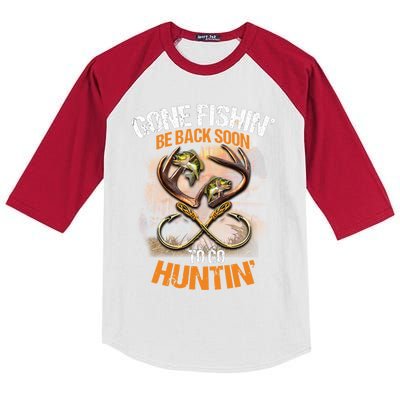 Gone Fishin' Be Back Soon To Go Huntin' Fishing Hunting Cute Gift Kids Colorblock Raglan Jersey