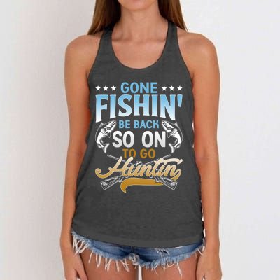 Gone Fishin' Be Back Soon To Go Huntin' Funny Fishing Hunter Great Gift Women's Knotted Racerback Tank