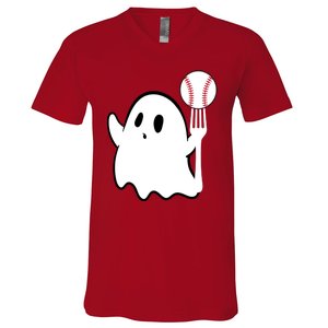 Ghost Forkball Baseball Pitch Fork Ball K Strikeout V-Neck T-Shirt