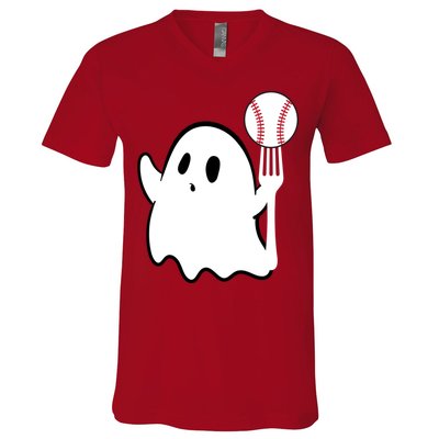 Ghost Forkball Baseball Pitch Fork Ball K Strikeout V-Neck T-Shirt