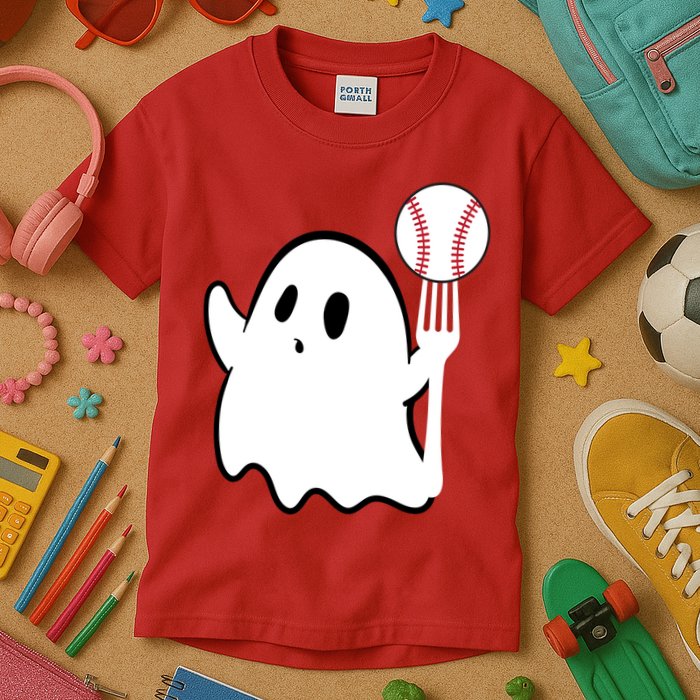 Ghost Forkball Baseball Pitch Fork Ball K Strikeout Kids T-Shirt