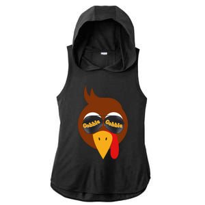 Gobble Funny Cute Turkey Face Cute Turkey Family Thanksgiving Thanksgivings Ladies PosiCharge Tri-Blend Wicking Draft Hoodie Tank