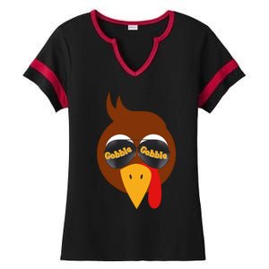 Gobble Funny Cute Turkey Face Cute Turkey Family Thanksgiving Thanksgivings Ladies Halftime Notch Neck Tee