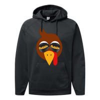 Gobble Funny Cute Turkey Face Cute Turkey Family Thanksgiving Thanksgivings Performance Fleece Hoodie