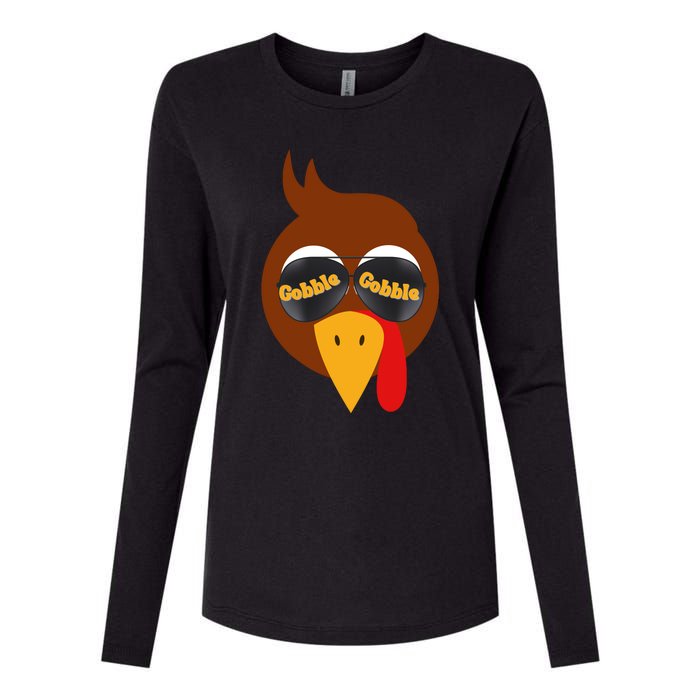 Gobble Funny Cute Turkey Face Cute Turkey Family Thanksgiving Thanksgivings Womens Cotton Relaxed Long Sleeve T-Shirt