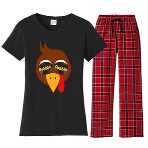 Gobble Funny Cute Turkey Face Cute Turkey Family Thanksgiving Thanksgivings Women's Flannel Pajama Set