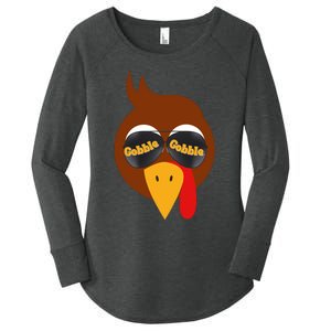 Gobble Funny Cute Turkey Face Cute Turkey Family Thanksgiving Thanksgivings Women's Perfect Tri Tunic Long Sleeve Shirt