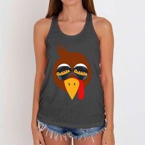 Gobble Funny Cute Turkey Face Cute Turkey Family Thanksgiving Thanksgivings Women's Knotted Racerback Tank