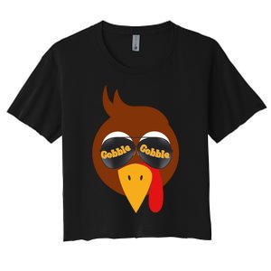 Gobble Funny Cute Turkey Face Cute Turkey Family Thanksgiving Thanksgivings Women's Crop Top Tee