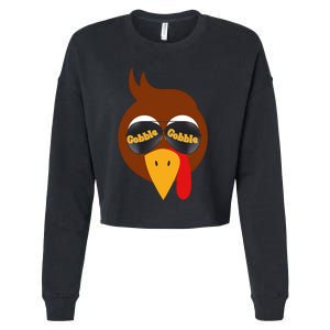 Gobble Funny Cute Turkey Face Cute Turkey Family Thanksgiving Thanksgivings Cropped Pullover Crew