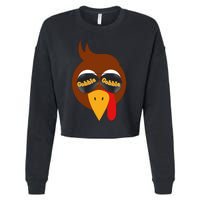 Gobble Funny Cute Turkey Face Cute Turkey Family Thanksgiving Thanksgivings Cropped Pullover Crew