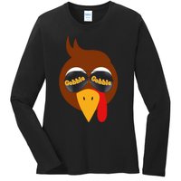 Gobble Funny Cute Turkey Face Cute Turkey Family Thanksgiving Thanksgivings Ladies Long Sleeve Shirt