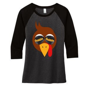 Gobble Funny Cute Turkey Face Cute Turkey Family Thanksgiving Thanksgivings Women's Tri-Blend 3/4-Sleeve Raglan Shirt