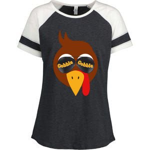 Gobble Funny Cute Turkey Face Cute Turkey Family Thanksgiving Thanksgivings Enza Ladies Jersey Colorblock Tee