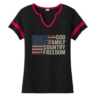 God Family Country Freedom Great Gift 4th July Usa Flag Christian Meaningful Gif Ladies Halftime Notch Neck Tee