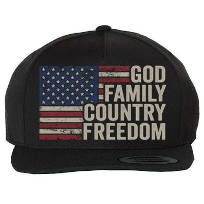 God Family Country Freedom Great Gift 4th July Usa Flag Christian Meaningful Gif Wool Snapback Cap