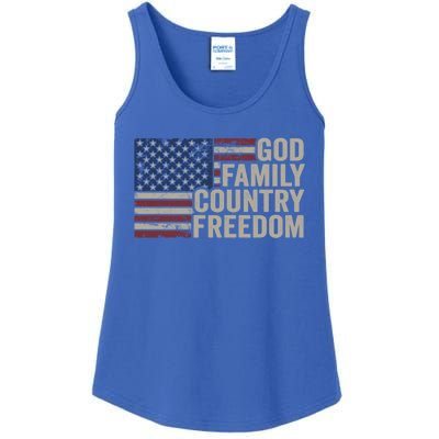 God Family Country Freedom Great Gift 4th July Usa Flag Christian Meaningful Gif Ladies Essential Tank