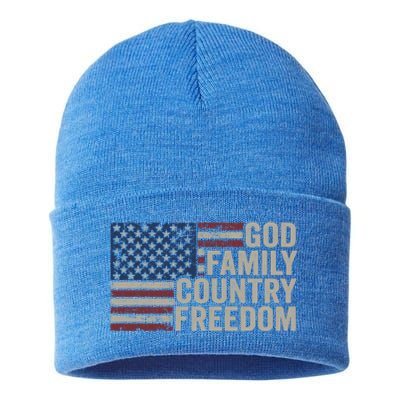 God Family Country Freedom Great Gift 4th July Usa Flag Christian Meaningful Gif Sustainable Knit Beanie