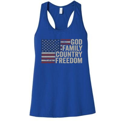 God Family Country Freedom Great Gift 4th July Usa Flag Christian Meaningful Gif Women's Racerback Tank