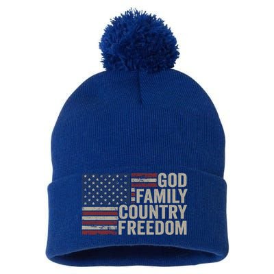 God Family Country Freedom Great Gift 4th July Usa Flag Christian Meaningful Gif Pom Pom 12in Knit Beanie