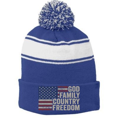 God Family Country Freedom Great Gift 4th July Usa Flag Christian Meaningful Gif Stripe Pom Pom Beanie