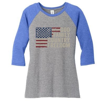 God Family Country Freedom Great Gift 4th July Usa Flag Christian Meaningful Gif Women's Tri-Blend 3/4-Sleeve Raglan Shirt