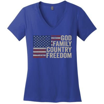 God Family Country Freedom Great Gift 4th July Usa Flag Christian Meaningful Gif Women's V-Neck T-Shirt