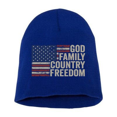 God Family Country Freedom Great Gift 4th July Usa Flag Christian Meaningful Gif Short Acrylic Beanie